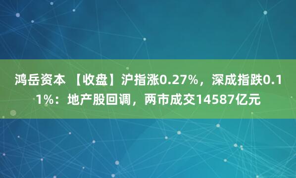 鸿岳资本 【收盘】沪指涨0.27%，深成指跌0.11%：地产股回调，两市成交14587亿元